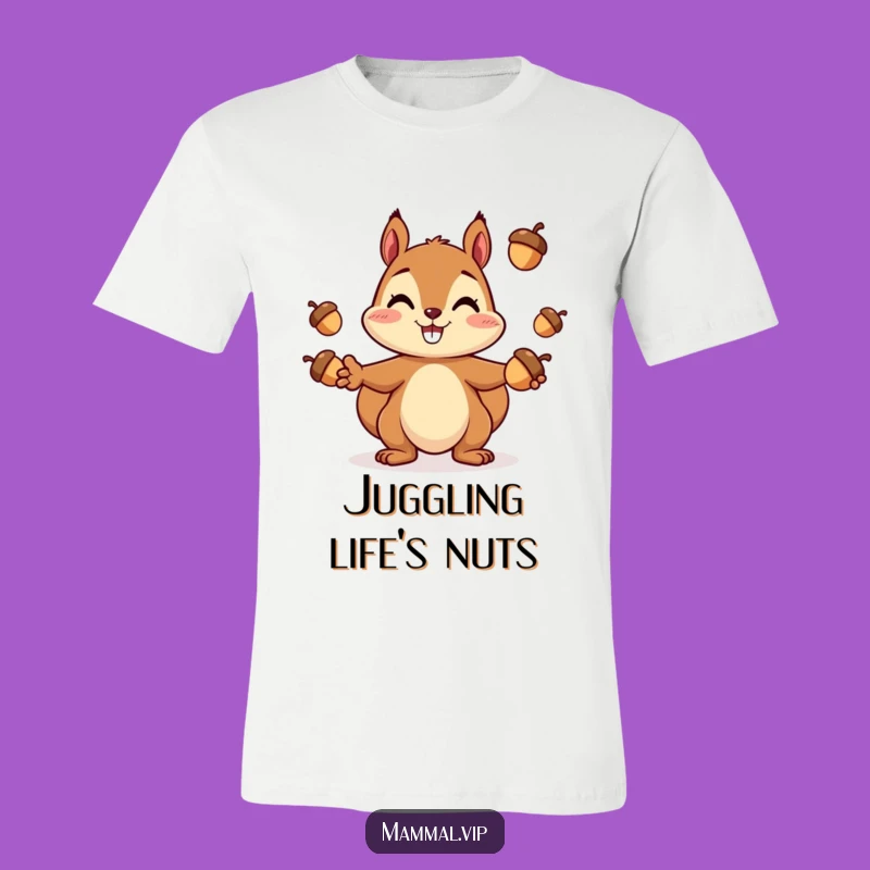 Funny Squirrel Juggling T-Shirt: Cheerful Acorn Fun Apparel Gift