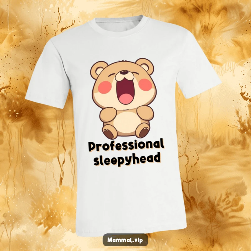 Funny yawning bear t-shirt, a comical depiction of a bear mid-yawn, ideal for anyone feeling sleepy and amused.