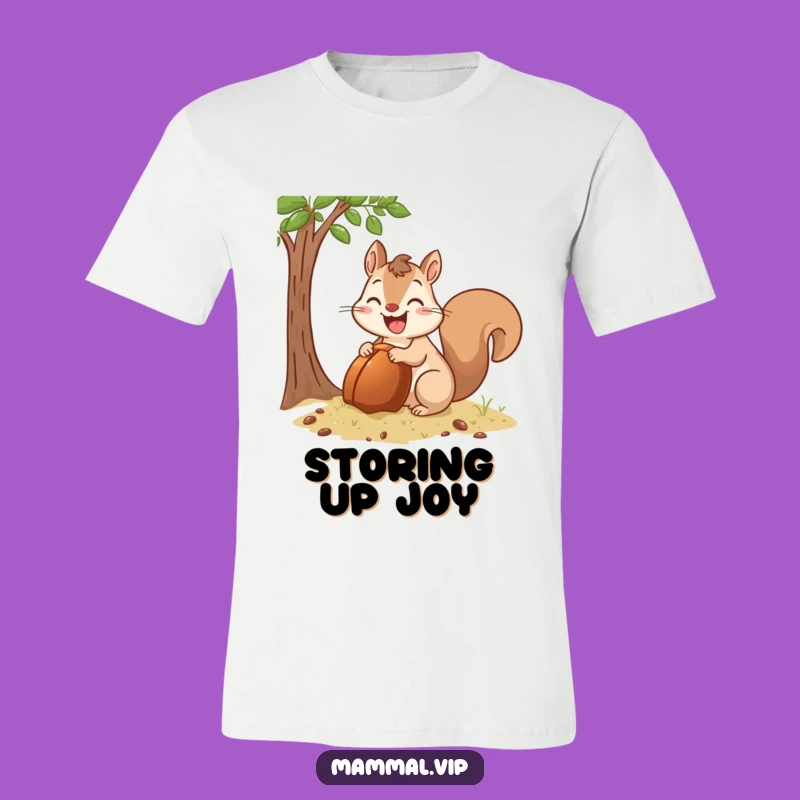Funny Squirrel Burying Acorn T-Shirt: Happy Hoarder Tee, Great Funny Gift Idea