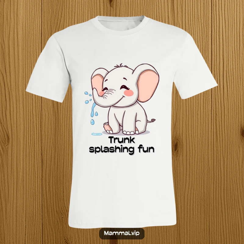 Funny Elephant T-Shirt: A cheerful elephant joyfully sprays water from its trunk, conveying pure delight and playful energy.