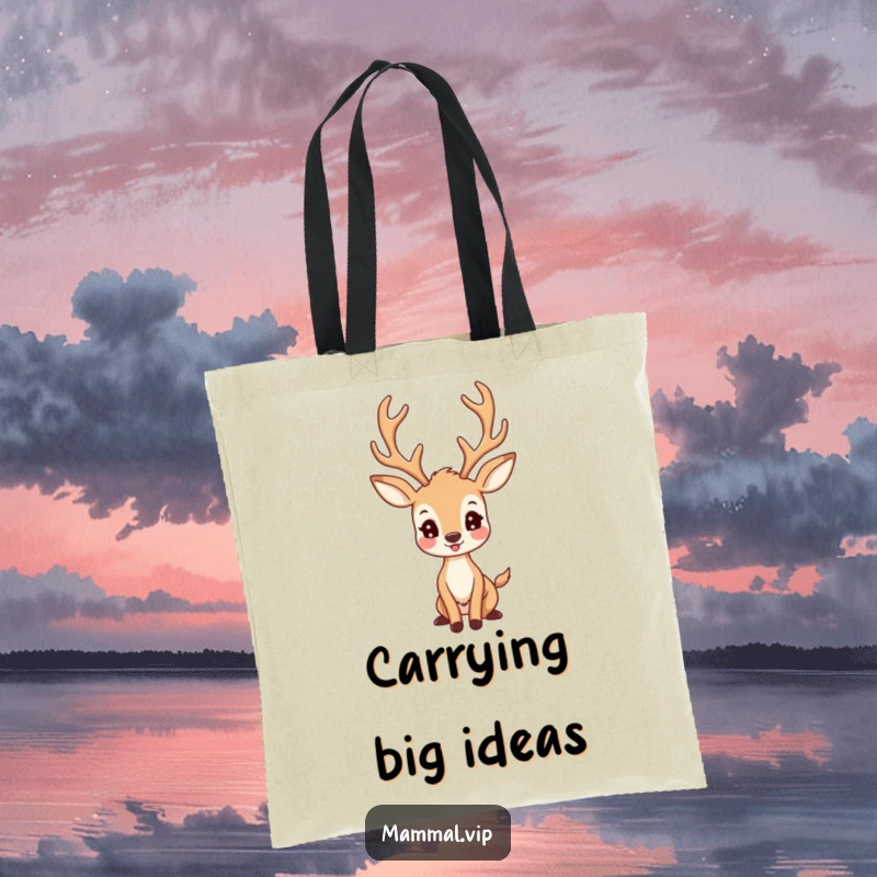 Funny Deer Tote Bag: A happy deer character with large antlers posing proudly, functional and stylish.