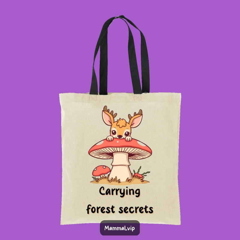 Funny Curious Deer Mushroom Tote Bag: Whimsical Forest Carry-All, Perfect Funny Gift