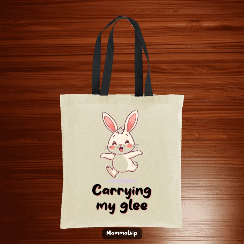 Funny joyful rabbit hopping along, a humorous and practical tote bag.