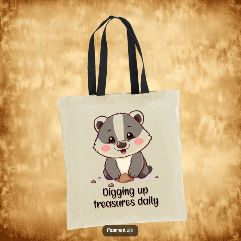 Funny Tote Bag with a happy badger enthusiastically digging, a practical and humorous accessory for carrying your items with a spirited attitude.