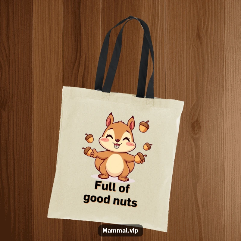 Funny Squirrel Tote Bag: A cheerful squirrel character juggling acorns, perfect for carrying everyday treasures.