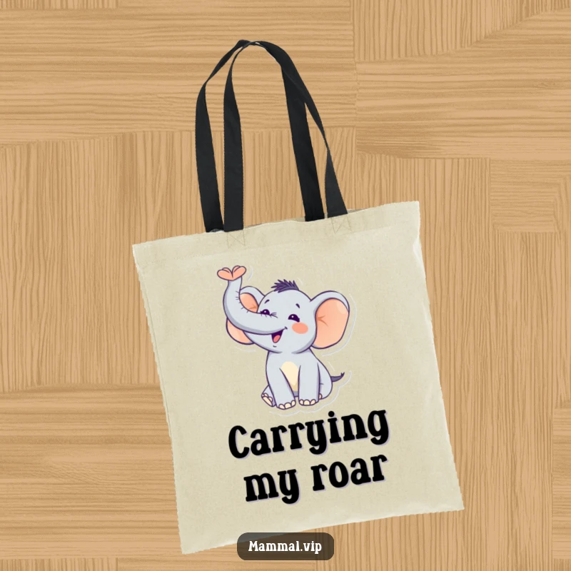 Funny Elephant Trumpet Tote Bag: A joyful elephant trumpeting, ideal for carrying essentials with a capacity for big happiness. Gift.