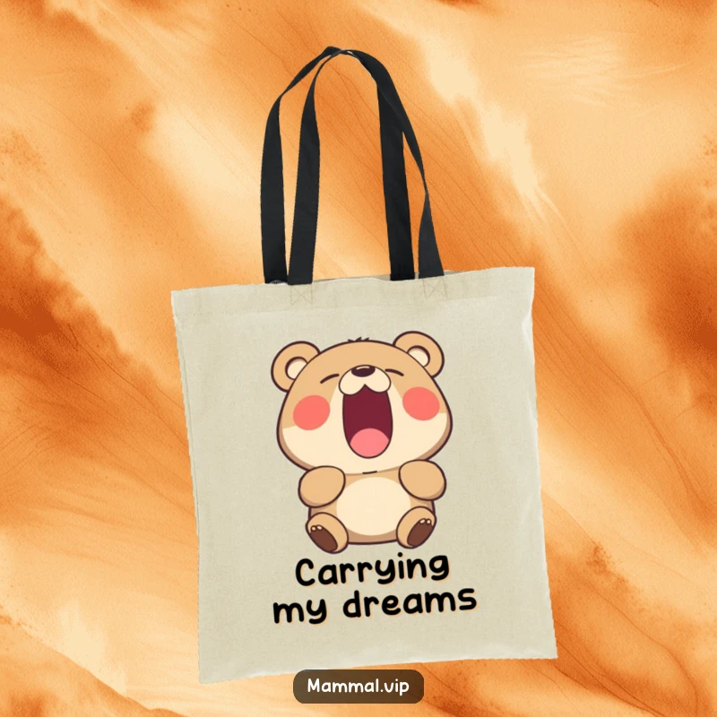 Funny yawning bear tote bag, a canvas bag showcasing a bear yawning, perfect for carrying items with a touch of humor.
