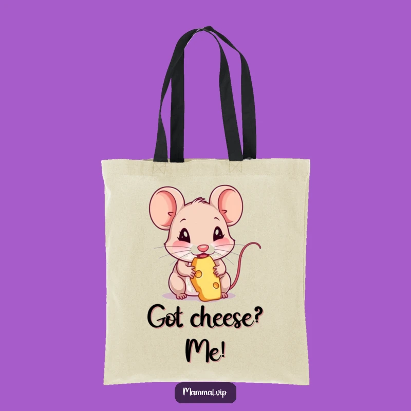 Funny Mouse Nibbling Cheese Tote Bag - Cute Rodent Snack Carryall Gift